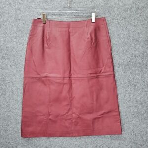 Vintage Burgundy Genuine Leather Skirt Womens 12 L Red  Pencil Y2K Newport 32x26